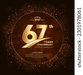 67th anniversary logo with gold numbers and glitter isolated on a gradient background