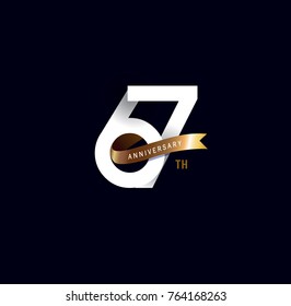 67th anniversary logo with gold ribbon. template design for web, game ,Creative poster, booklet, leaflet, flyer, magazine, invitation card