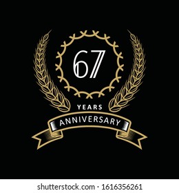 67th anniversary logo with gold and white frame and color. on black background