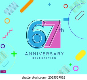67th anniversary logo, vector design birthday celebration with colorful geometric background.