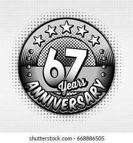 67th anniversary logo. Vector and illustrations. Comics anniversary logo.