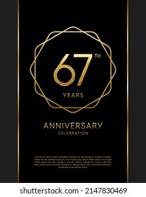 67th anniversary logotype. Anniversary celebration template design with golden ring for booklet, leaflet, magazine, brochure poster, banner, web, invitation or greeting card. Vector illustrations.