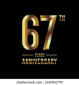 67th Anniversary logotype. Anniversary celebration template design with golden ring for booklet, leaflet, magazine, brochure poster, banner, web, invitation or greeting card. Vector illustrations.