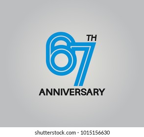 67th anniversary logotype with multiple line style blue color isolated on white background for celebration