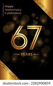 67th Anniversary template design with double line numbers. Golden anniversary template. Vector