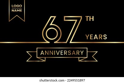 67th Anniversary template design with gold color for celebration event, invitation, banner, poster, flyer, greeting card. Line Art Design, Vector Template