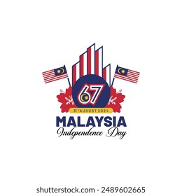 67th Malaysia Independence Day 2024 Logo Concept with National Symbol. Best for Malaysia Hari Merdeka Banner, Background, Poster, Greeting and Template. 