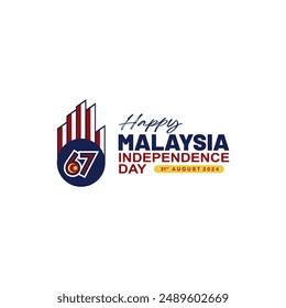 67th Malaysia Independence Day 2024 Logo Concept with National Symbol. Best for Malaysia Hari Merdeka Banner, Background, Poster, Greeting and Template. 