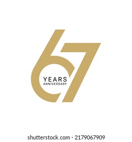 67th Year Anniversary Logo, Golden Color, Vector Template Design element for birthday, invitation, wedding, jubilee and greeting card illustration.