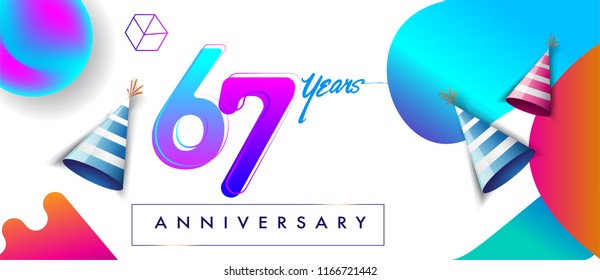 67th years anniversary logo, vector design birthday celebration with colorful geometric background and abstract elements