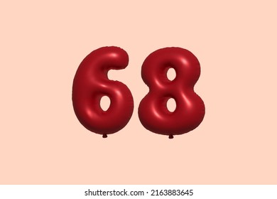 68 3d number balloon made of realistic metallic air balloon 3d rendering. 3D Red helium balloons for sale decoration Party Birthday, Celebrate anniversary, Wedding Holiday. Vector illustration