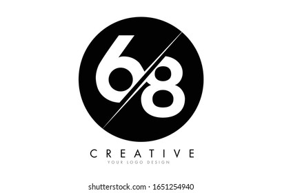 68 6 8 Number Logo Design with a Creative Cut and Black Circle Background. Creative logo design.