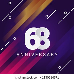 68 Anniversary celebration logotype with paper cut style font number isolated on colorful background