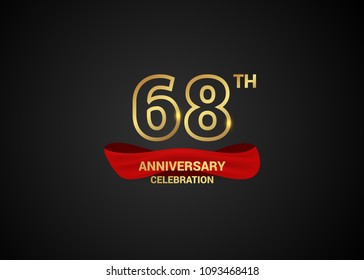 68 anniversary logotype design with line golden color and red isolated on dark background