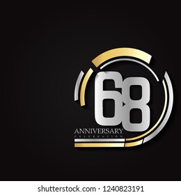 68 anniversary template design golden and silver color with ring memorial celebration event