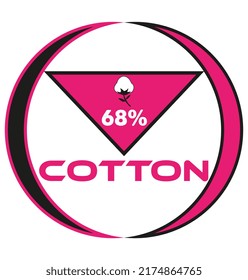68% cotton vector art illustration sign symbol in pink circular shape business stamp isolated on white background