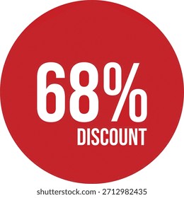ícone de 68% desconto círculo vermelho vetorial com texto branco