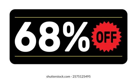 68% discount tag. icon vector Black, white and rad rectangular shape