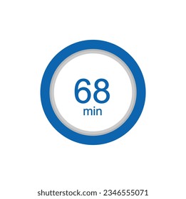 68 minutess timer clock. 68 min stopwatch icon countdown time digital stop chronometer.
