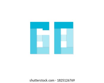 68 números, logotipo vectorial, fuente de diseño de corte de papel de tonos azules .Aislado sobre fondo blanco. Ilustración Eps105