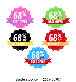 68% off, best Set of different discount promotion badges Vector graphic illustration design