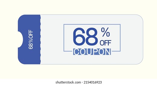 68% off coupon vector.Sixty eight percent discount coupon. Blue and gray colors.  Perforated coupon. White background.