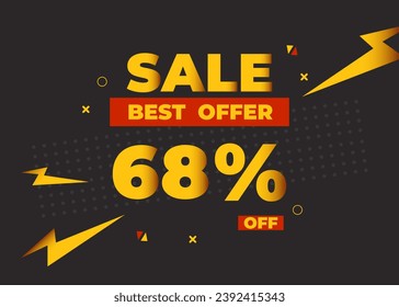 68% off sale best offer. Sale banner with sixty eight percent of discount, coupon or voucher vector illustration. Yellow and red template for campaign or promotion.