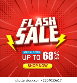 68 percent off Flash Sale Shopping Poster vector illustration.