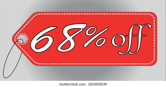 68 percent off red tag. 68 percent discount tag for offers and promotions