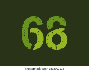 68 vector number made of grungy, grunge texture. Rubber stamp imprint style. For logo, brand label, poster, design elements etc.