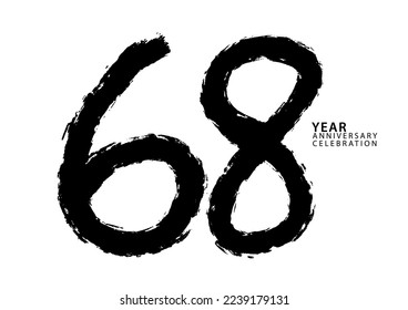 68 year anniversary celebration black color logotype vector, 68 number design, 68th Birthday invitation, logo number design vector illustration, black brushstroke illustration
