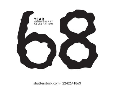 68 year anniversary celebration black color logotype vector, 68 number design, 68th Birthday invitation, logo number design vector illustration, graphic element, calligraphy font, typography logo