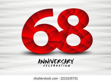 68 Year Anniversary Celebration Logo red polygon vector, 68 Number Design, 68th Birthday Logo, Logotype Number, Vector Anniversary For Celebration, Invitation Card, And Greeting Card 