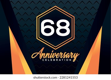 68 year anniversary celebration logo design with elegance double orange line on luxury background