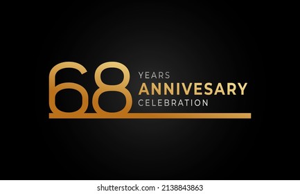 68 Year Anniversary Celebration Logotype with Single Line Golden and Silver Color for Celebration Event, Wedding, Greeting card, and Invitation Isolated on Black Background