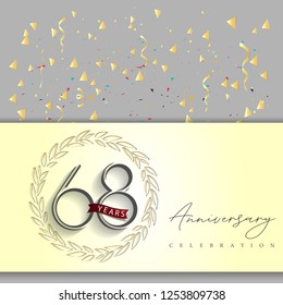 68 years anniversary celebration gray color with a gold and gray background, for greeting cards