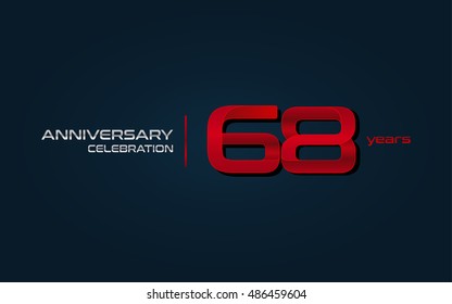 68 years anniversary celebration logo, red, isolated on dark blue background