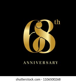 68 years anniversary celebration logotype  overlapping style with golden color. vector illustration isolated on dark background