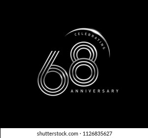 68 years anniversary celebration logotype with line number style silver color isolated on black color. vector anniversary for celebration, invitation card, and greeting card