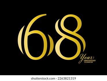 68 years anniversary celebration logotype gold color vector, 68th birthday logo,68 number, anniversary year banner, anniversary design elements for invitation card and poster. number design vector