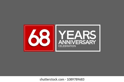 68 years anniversary design horizontal square style with red and white color for celebration event