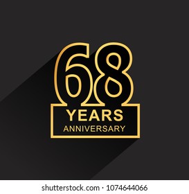 68 years anniversary design line style with square golden color for anniversary celebration event. isolated with black background