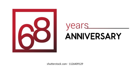 68 years anniversary design logotype with red color in square isolated on white background for anniversary celebration 