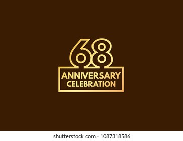 68 years anniversary design, with number formed from line connected with gold square  for celebration event isolated on brown background