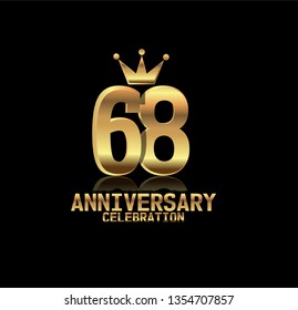68 years anniversary with glasses design golden font and crown with reflection golden number.  Design with shadow or reflection under number. My all design can see in my port