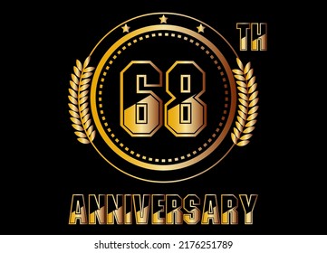 68 years anniversary. Gold vector with rings for 68 years anniversary celebration on black background.