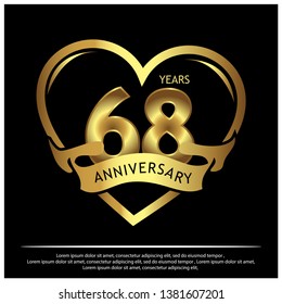 68 years anniversary golden. anniversary template design for web, game ,Creative poster, booklet, leaflet, flyer, magazine, invitation card - Vector