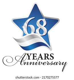 68 years anniversary isolated blue star silver white blue flag ribbon logo icon