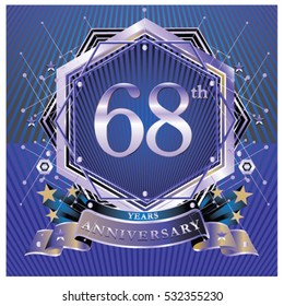 68 years anniversary logo celebration with ring and ribbon. Symbol and template for greeting card