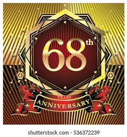 68 years anniversary logo celebration with ring and ribbon. Symbol and template for greeting card